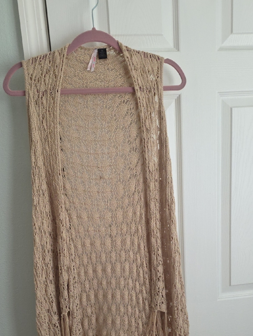 Love By Design Open-Front Crochet Sleeveless Vest - Beige